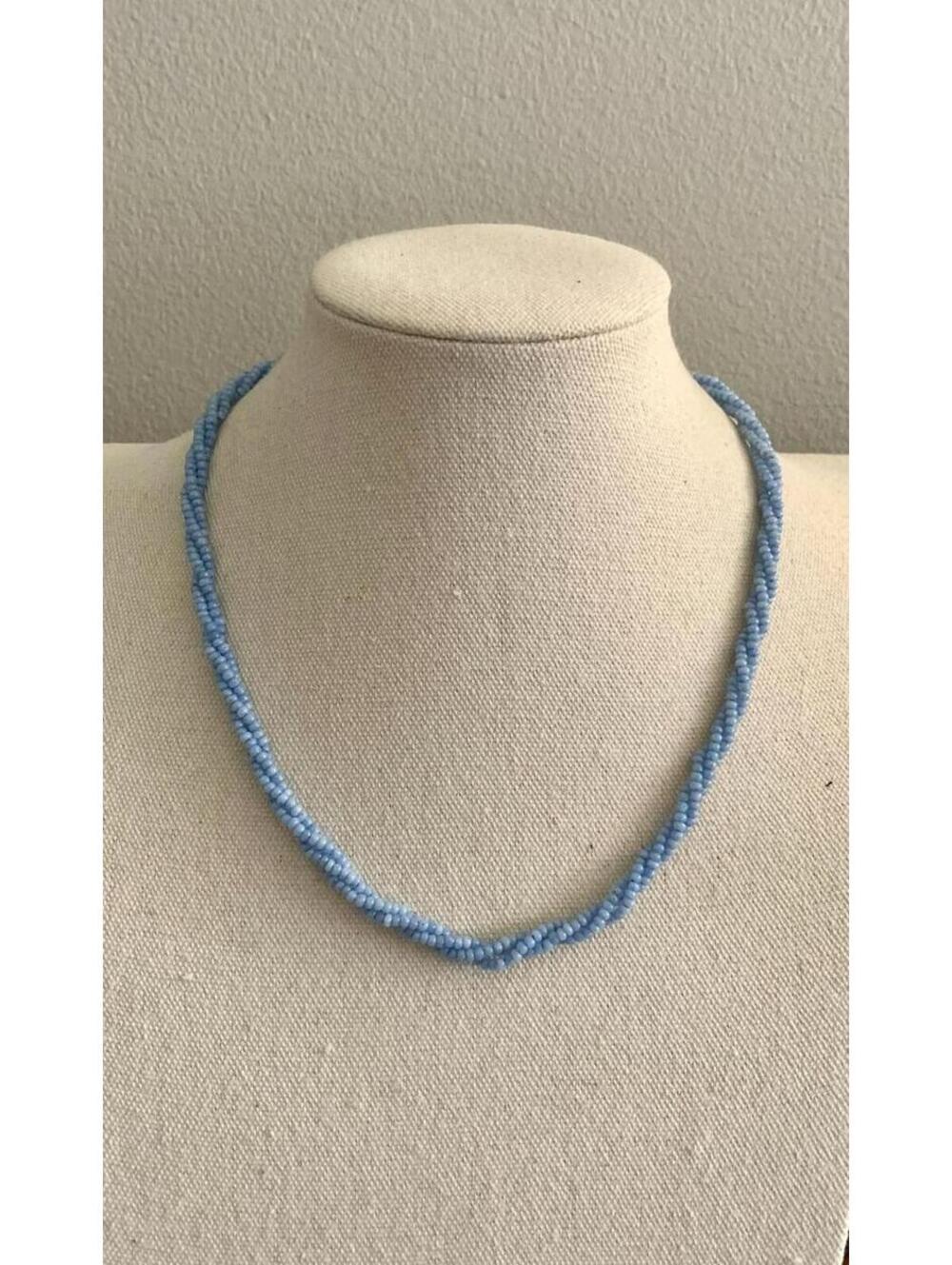 Charming Light Blue Beaded Necklace with Gold Clasp - Perfect Everyday Accessory - Picture 2 of 2